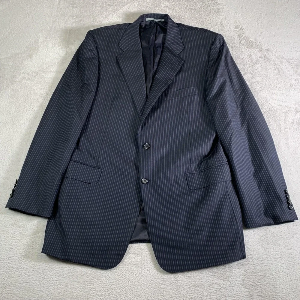 Hickey Freeman Suit Jacket Mens 42R Blue Pinstripe Super 130s Wool Made USA‎